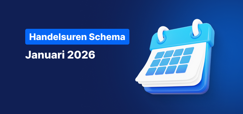 Blauwe achtergrond met een kalender en de tekst: "Handelsuren Schema Januari 2026"