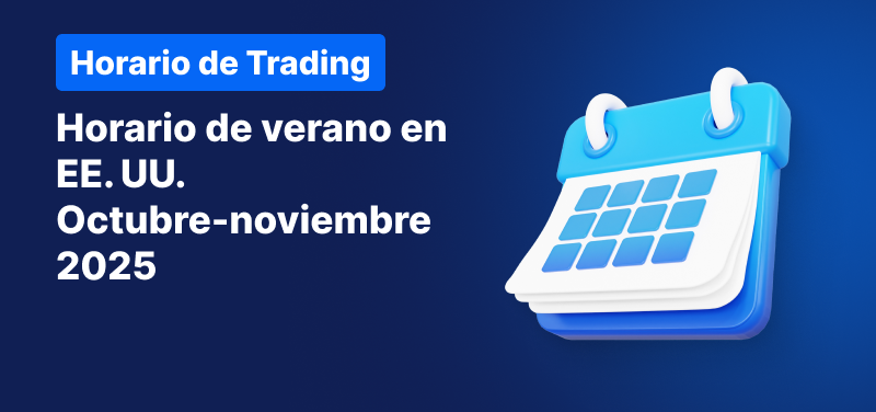 Calendario sobre fondo azul, texto blanco que dice: "Horario de verano en EE. UU. octubre-noviembre 2025".