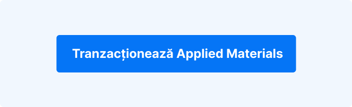 Fundal albastru cu text alb: „Tranzacționează Applied Materials”.  
