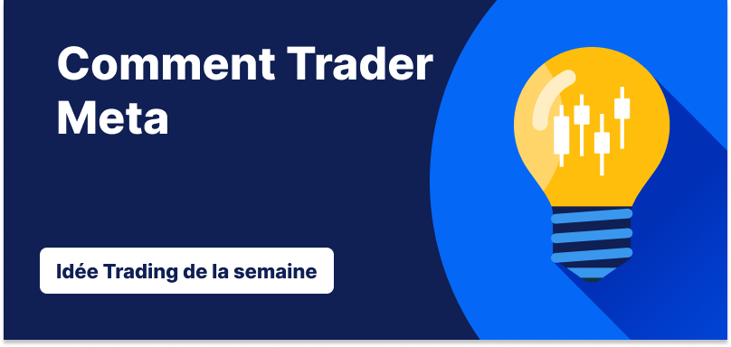 Ampoule contenant des chandeliers japonais sur un fond bleu, avec le texte : ‘Comment trader Meta : l'Idée de Trading de la Semaine’.