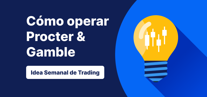 Bombilla con un gráfico de velas en su interior sobre un fondo azul y el texto «Cómo operar con PG: Idea de 'trading' de la semana».