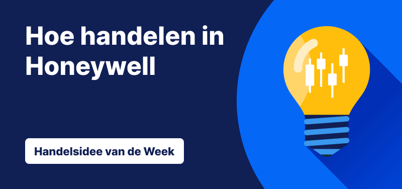 Blauwe achtergrond met een gloeilamp en de tekst: "Hoe handelen in Honeywell".