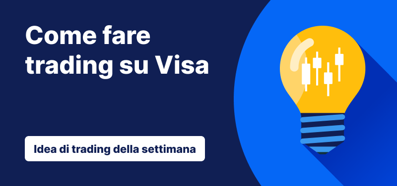 Sfondo blu con una lampadina e con la scritta: "Come fare Trading su Visa".