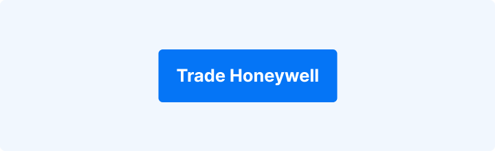 Lichtblauwe achtergrond met witte tekst: "Trade Honeywell"