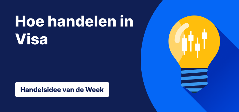 Blauwe achtergrond met een gloeilamp en de tekst: "Hoe handelen in Visa".
