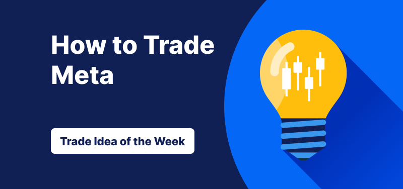 Light bulb with candlestick bars inside it against a blue background, text: ‘How to Trade Meta: Trade Idea of the Week’.