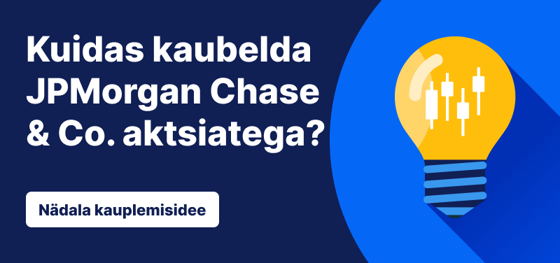 Lambipirn, mille sees on küünlajalgade ribad sinisel taustal, tekst: „Kuidas kaubelda JPMorgan Chase & Co. Nädala kauplemisidee“