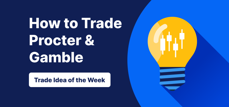 Light bulb with candlestick bars inside it against a blue background, text: ‘How to Trade PG: Trade Idea of the Week’.
