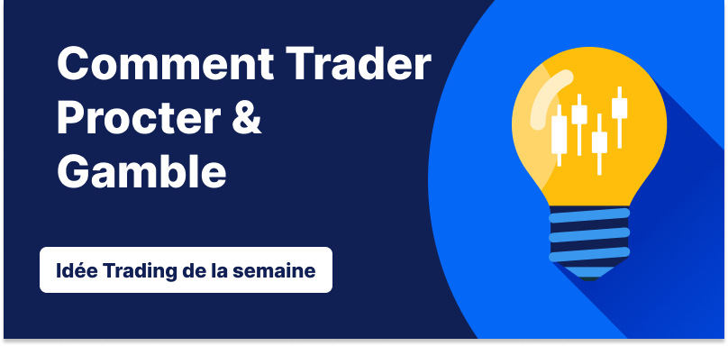 Une ampoule contenant des bougies japonaises sur fond bleu, avec le texte : « Comment trader PG : l'idée de trading de la semaine ».