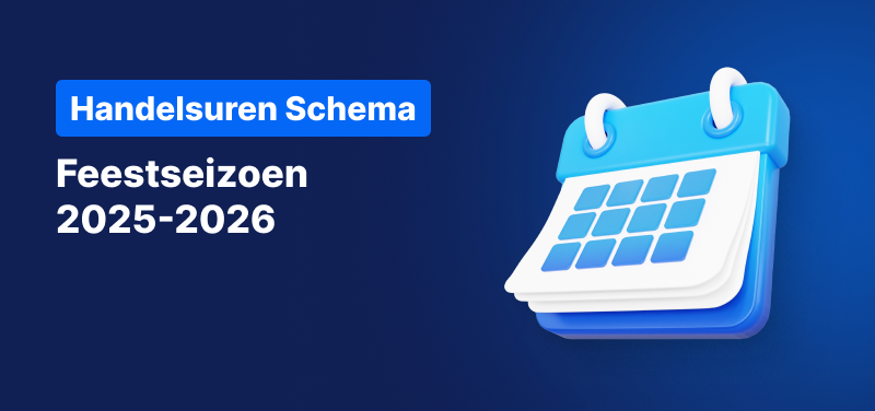 Blauwe achtergrond met een kalender en de tekst: "Handelsuren Schema. Feestseizoen 2025-2026"