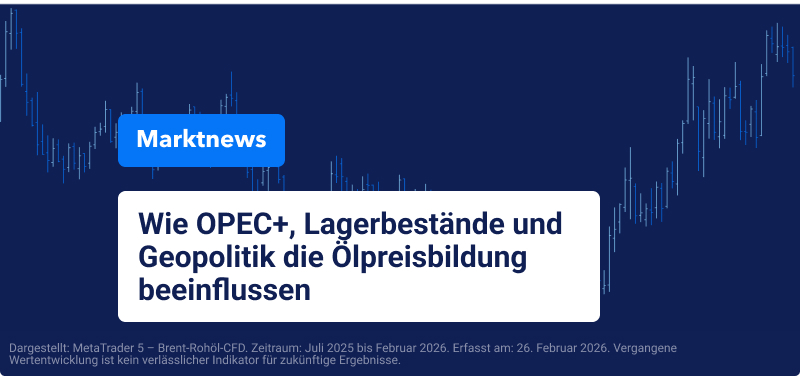 Chart zum Ölpreis mit Einflussfaktoren OPEC+, Lagerbestände und geopolitische Risiken