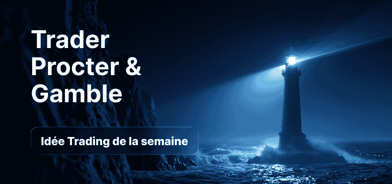 Une ampoule contenant des bougies japonaises sur fond bleu, avec le texte : « Comment trader PG : l'idée de trading de la semaine ».
