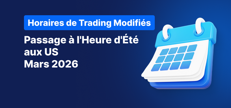 Calendrier sur fond bleu, avec le texte blanc « Heure d'été des États-Unis Mars 2026 ».