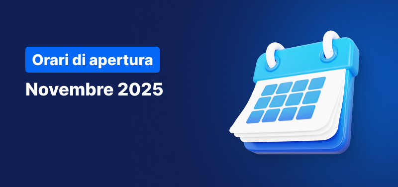 Calendario su sfondo blu, con testo bianco che recita "Programma Orari di Negoziazione Novembre 2025".