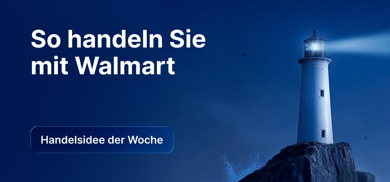 Grafik zur Handelsidee der Woche: So handeln Sie mit Walmart, mit Leuchtturm-Motiv im Hintergrund.