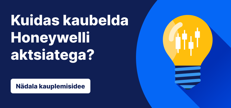 Sinisel taustal küünlajalgade sees olevate ribadega lambipirn, millel on kiri: „Kuidas Honeywelliga kaubelda. Nädala kauplemisidee“.