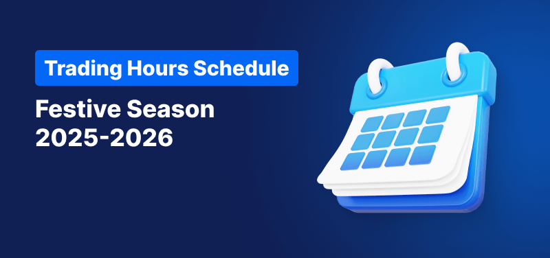 Calendar on a blue background, white text reads "Trading Hours Schedule Festive Season 2025-2026".