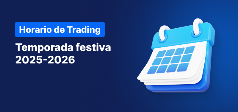 Calendario sobre un fondo azul, con texto blanco que dice "Horario de Negociación por Temporada Festiva 2025-2026".