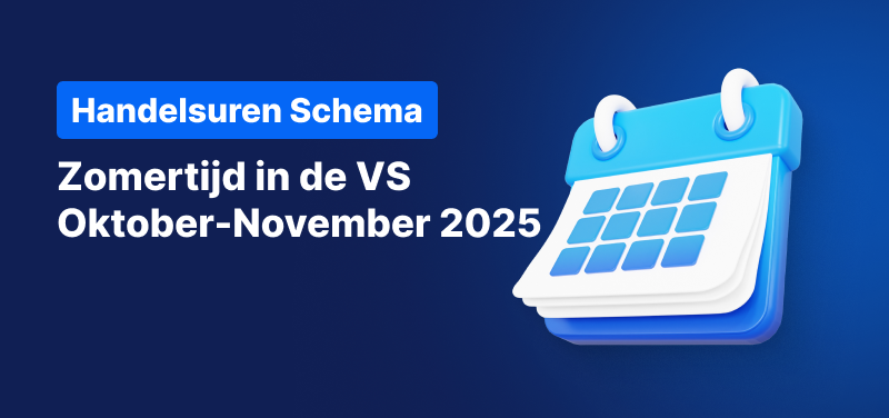 Blauwe achtergrond met een kalender en de tekst: "Zomertijd in de VS Oktober-November 2025".