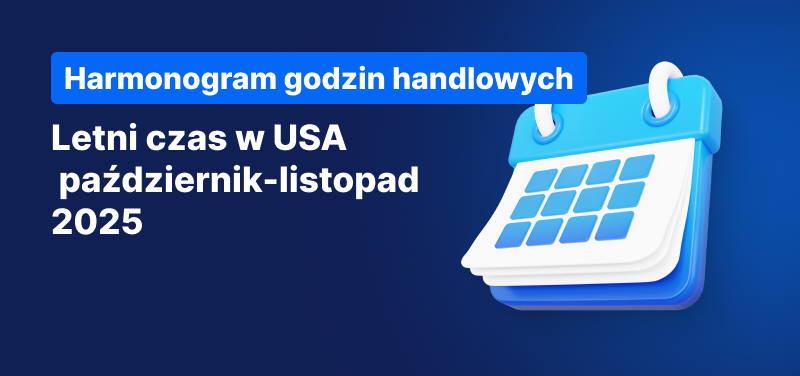 Kalendarz na niebieskim tle, biały tekst brzmi "Czas Letni USA Październik-Listopad 2025".