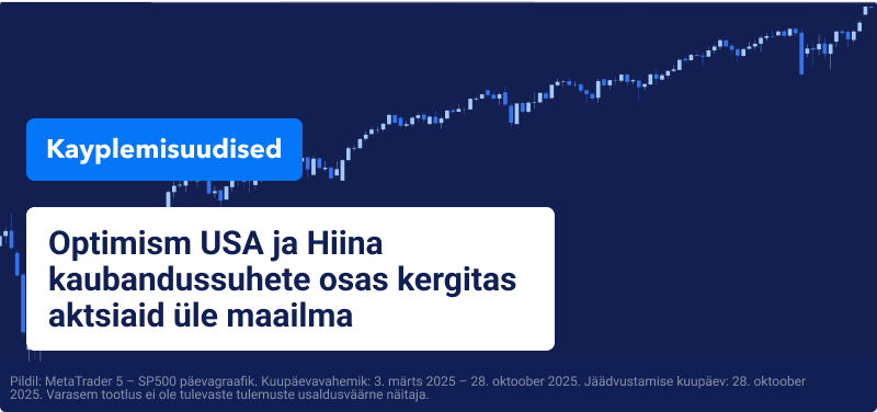 Diagramm, mis näitab S&P 500 indeksi tõusu taustal tekstiga: "USA-Hiina kaubandusoptimism tõstab globaalseid aktsiaid kõrgemale."